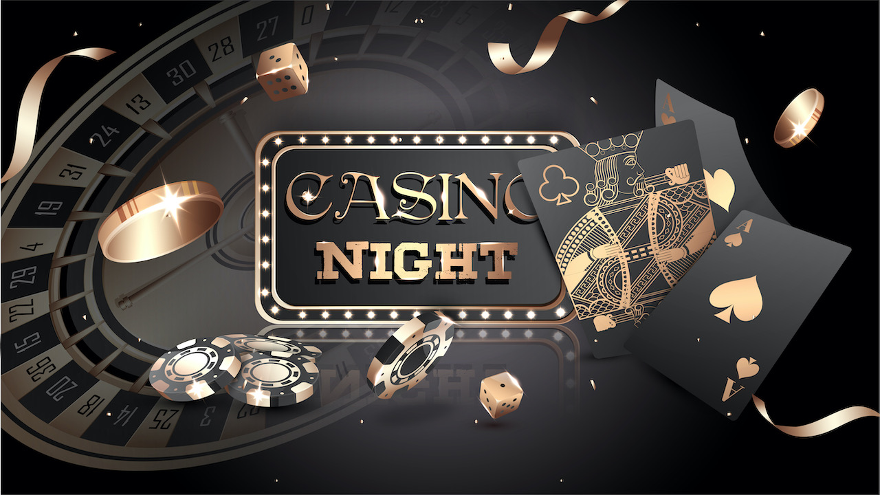advertising-poster-design--casino-night-text-with-casino-chips--coins-and-playing-cards-illustration-on-black-background